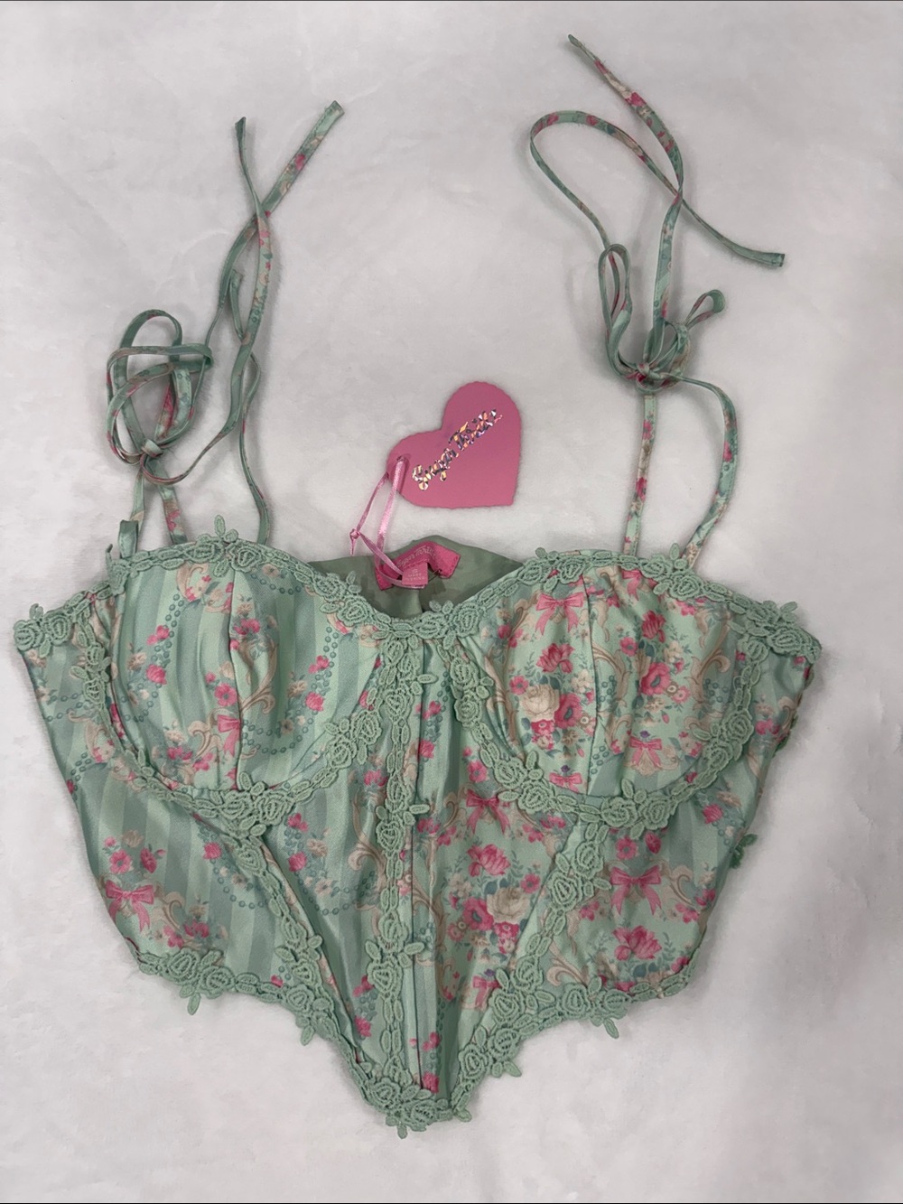Sugar Thrillz Mint Floral Lace Bustier Top Rare Hard to Find Size S NWT